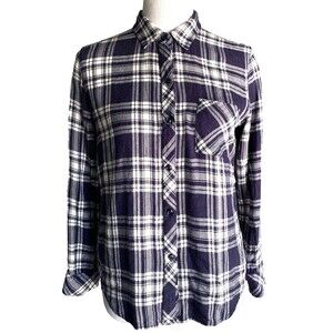 Rails Womens Small Hunter Plaid Button Shirt Blue White Flannel Top Long Sleeve